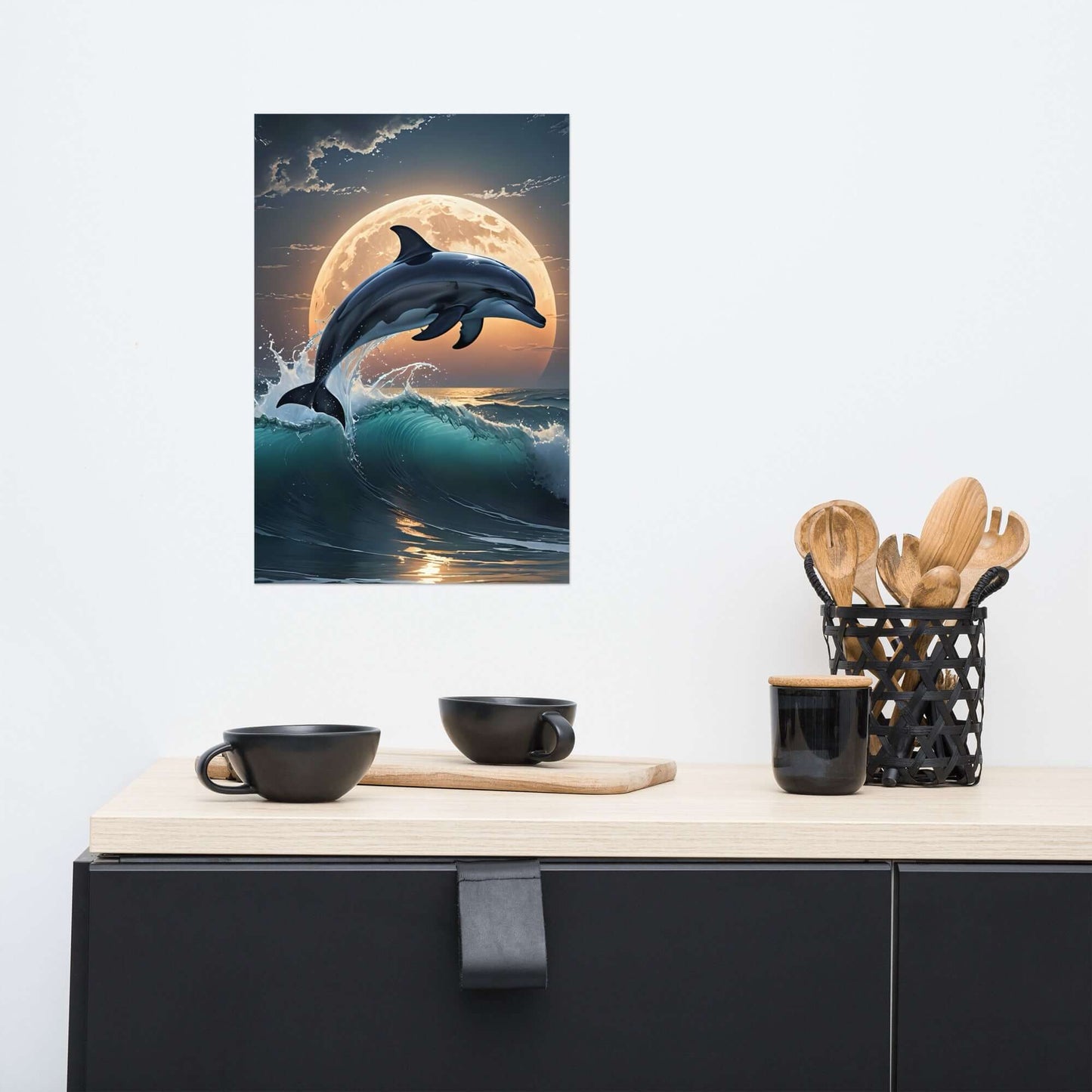 MDE8 – Dolphin Over Waves Wall Art Poster 12x18