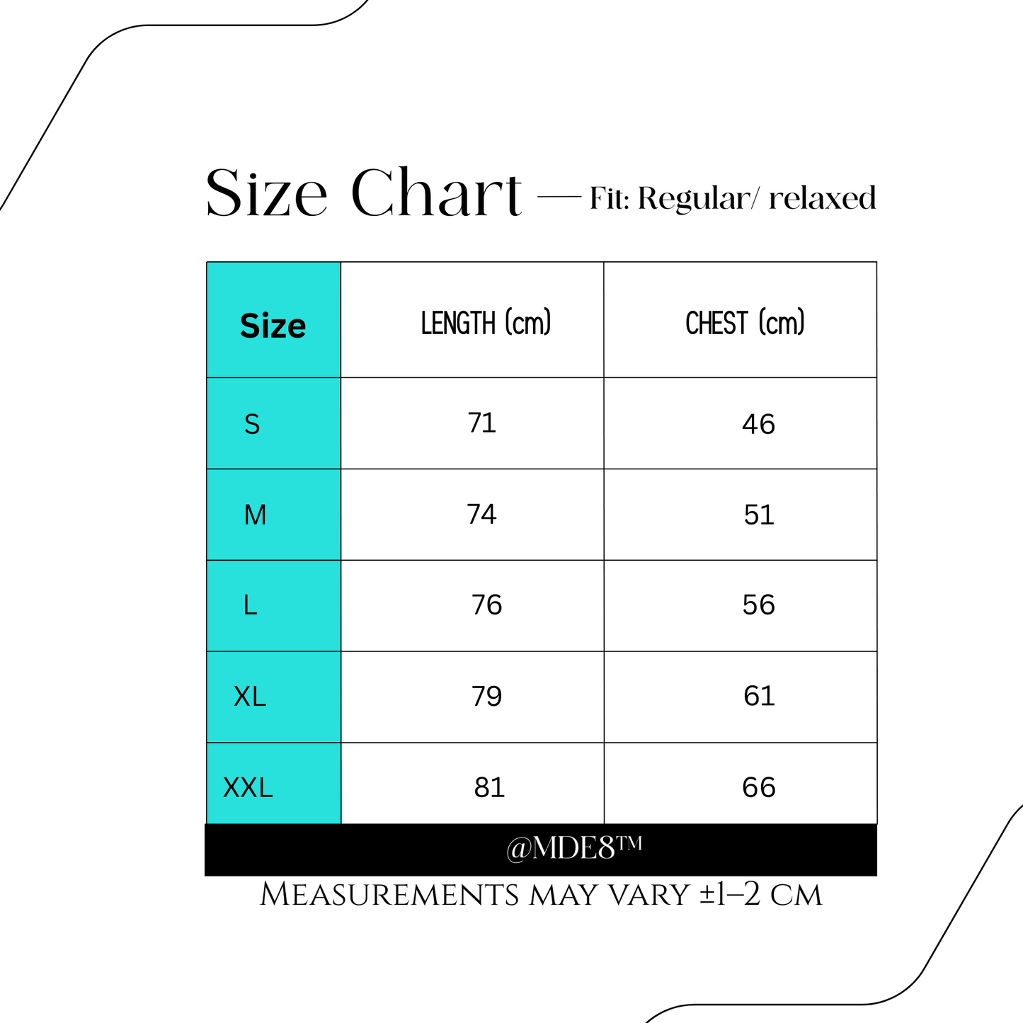 graphic streetwear t-shirt size chart