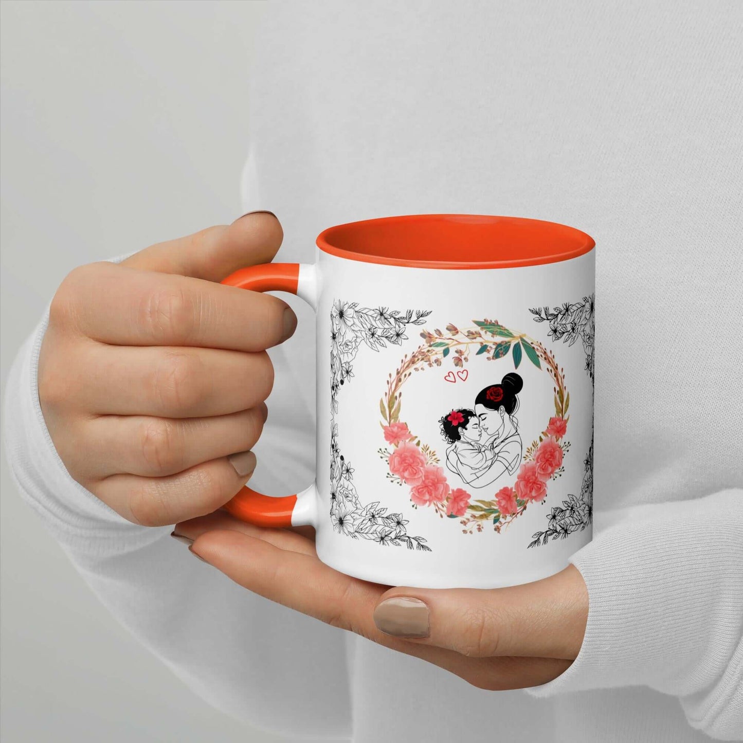 MDE8 – Floral Love Mug — 11oz – Close-Up Handle View