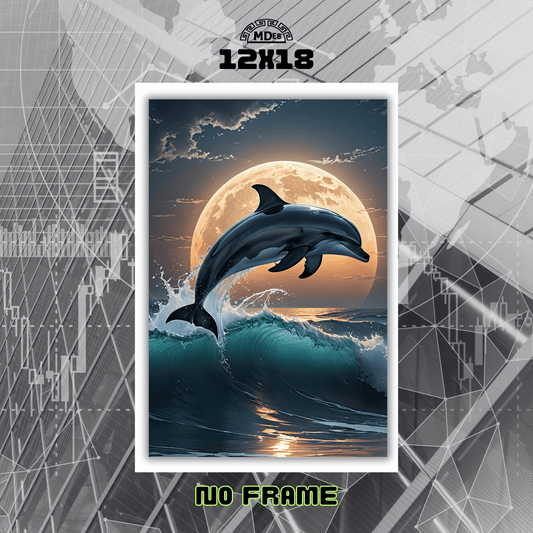 MDE8 – Dolphin Over Waves Wall Art Poster 12x18
