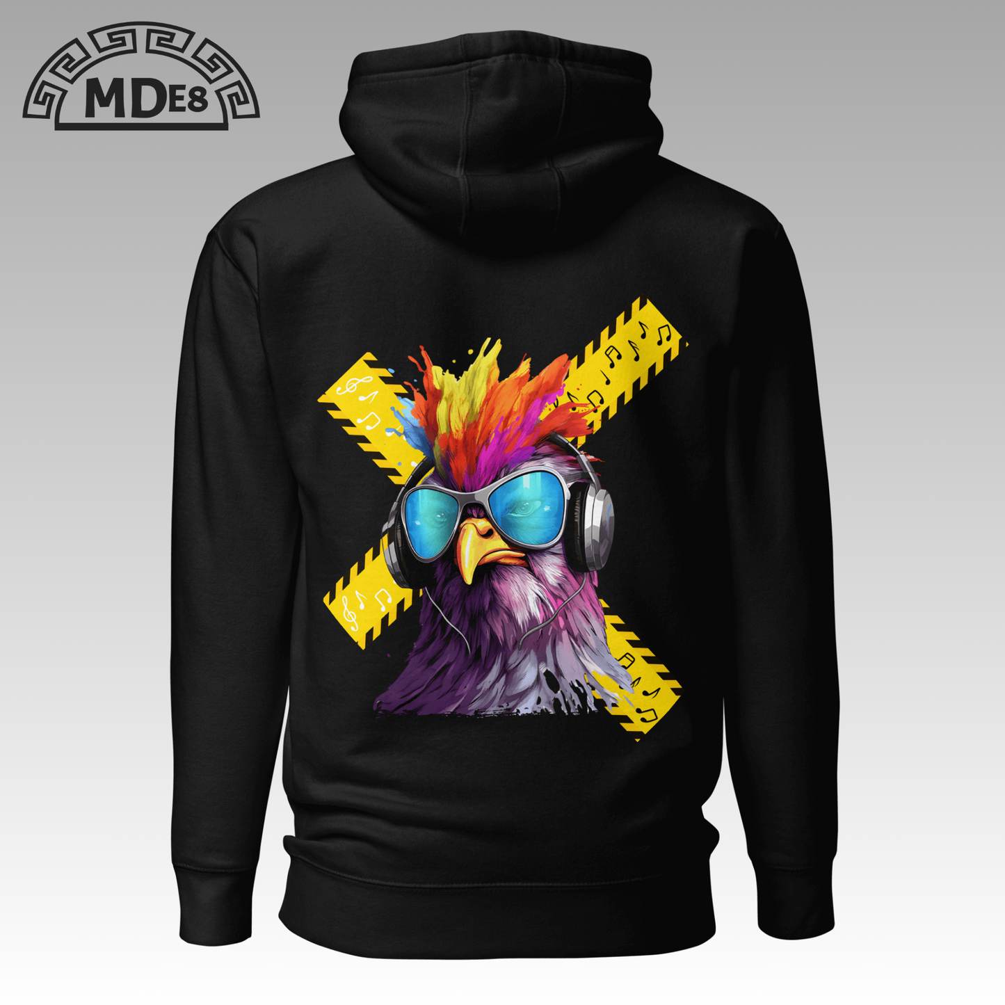 MDE8 – Hoodie –Back Print + Embroidered Logo – Back View