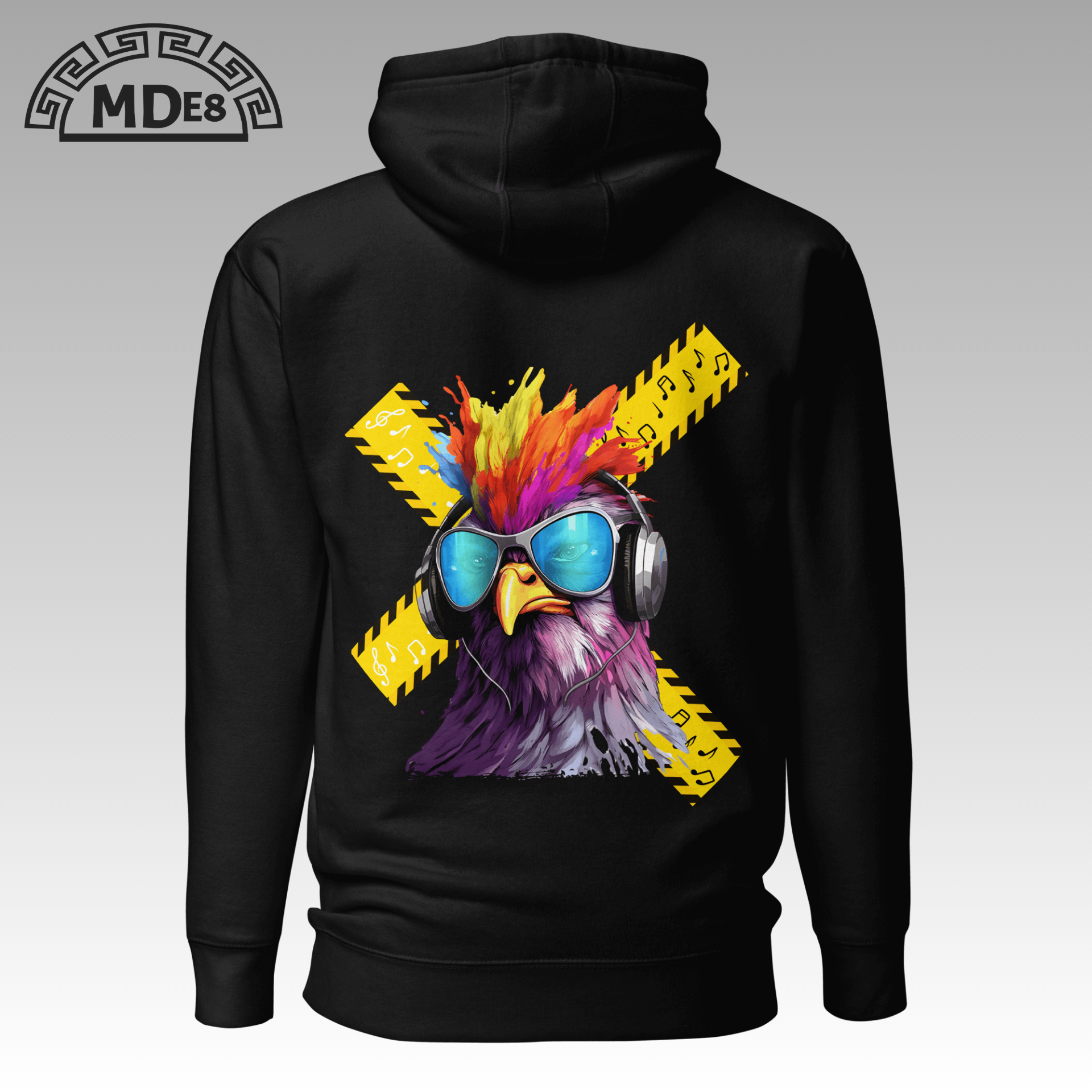 MDE8 – Hoodie –Back Print + Embroidered Logo – Back View