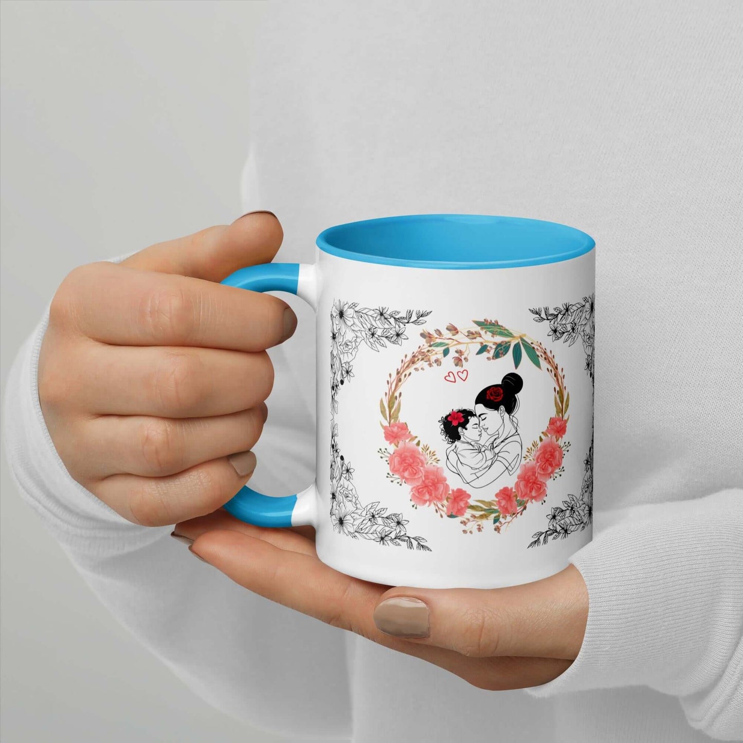 MDE8 – Floral Love Mug — 11oz – Close-Up Handle View