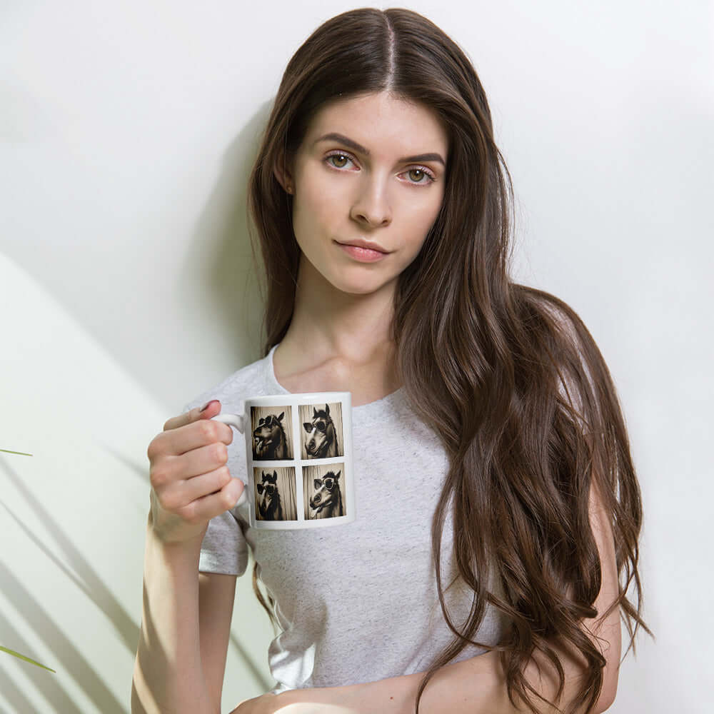 MDE8 – Retro Pop-Art Horse Mug — 11oz with Model